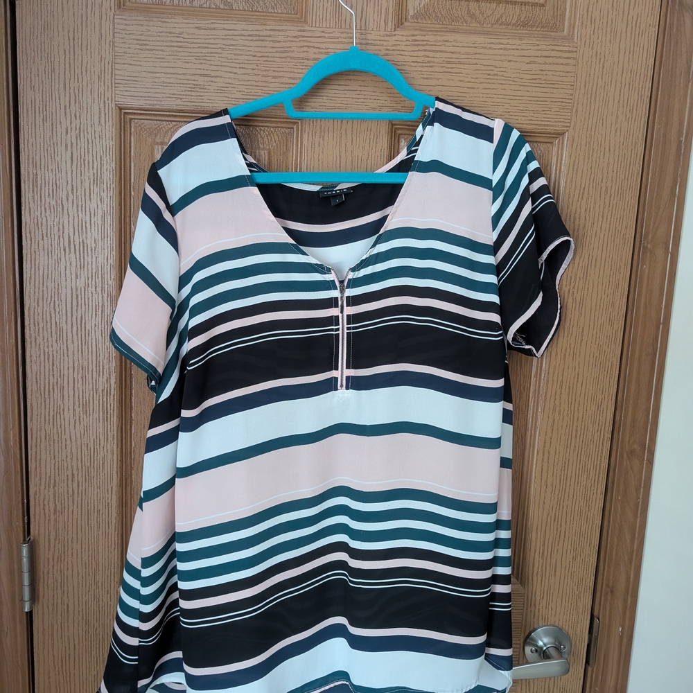 Torrid Striped Blouse in Black, White, and Pink